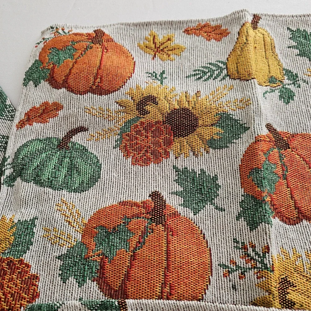 Perfect Harvest Tapestry Placemats Set of 4 Autumn Leaves Pumpkins Green Truck